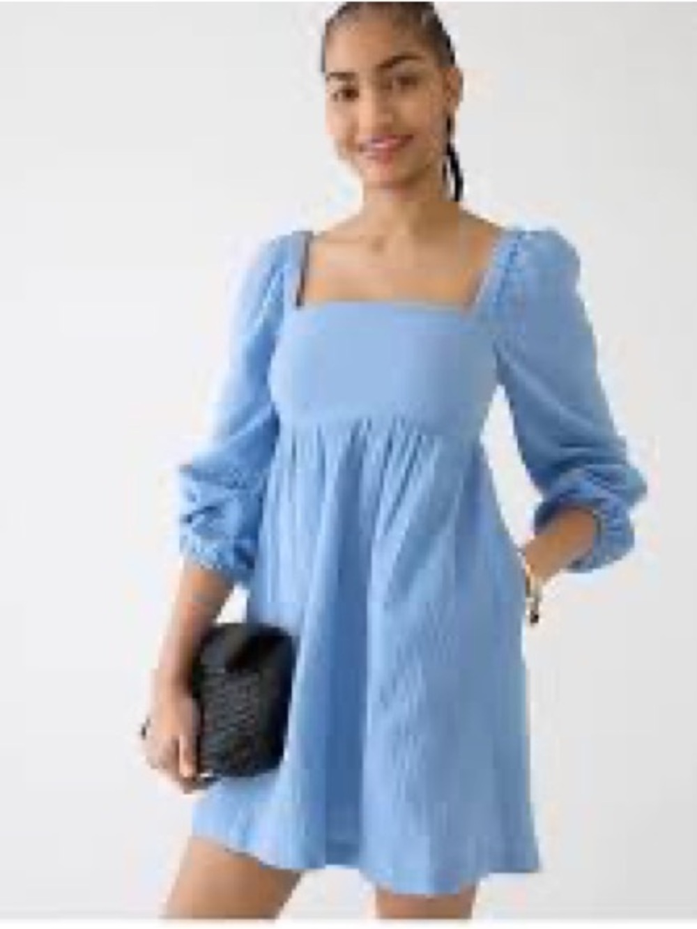 J. Crew Crinkle Cotton Square-Neck Long Sleeve Breezy MiniDress XS